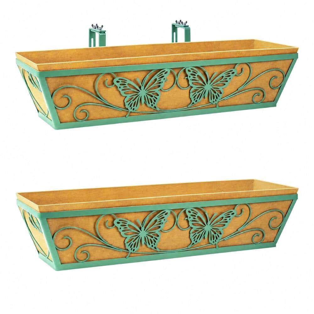 24 in. L x 7 in. W x 5.25 in. H 2 Pack Horse Trough Hanging Planter Butterfly Decor Green Outdoor Metal Window Box price history on PriceWatchPro