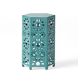Wanda 12 in. Crackle Teal Outdoor Patio Side Table