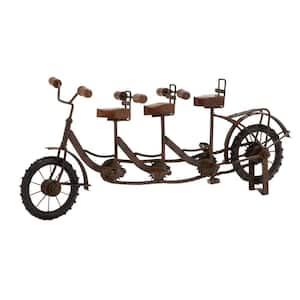 5 in. x 9 in. Brown Metal Bike Sculpture with Wood Accents