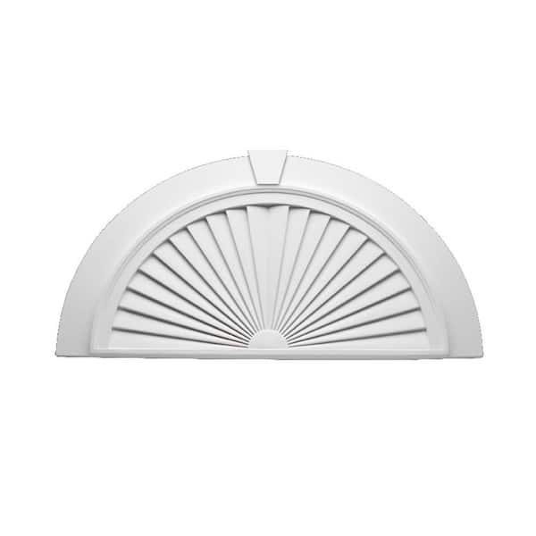 43 in. x 22-7/16 in. x 2-1/4 in. Polyurethane Half-Round Sunburst Pediment with Flat Trim and Keystone