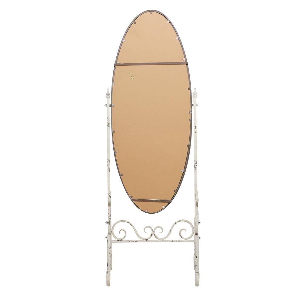 Vintage White Distressed Metal Oval Cheval Mirror