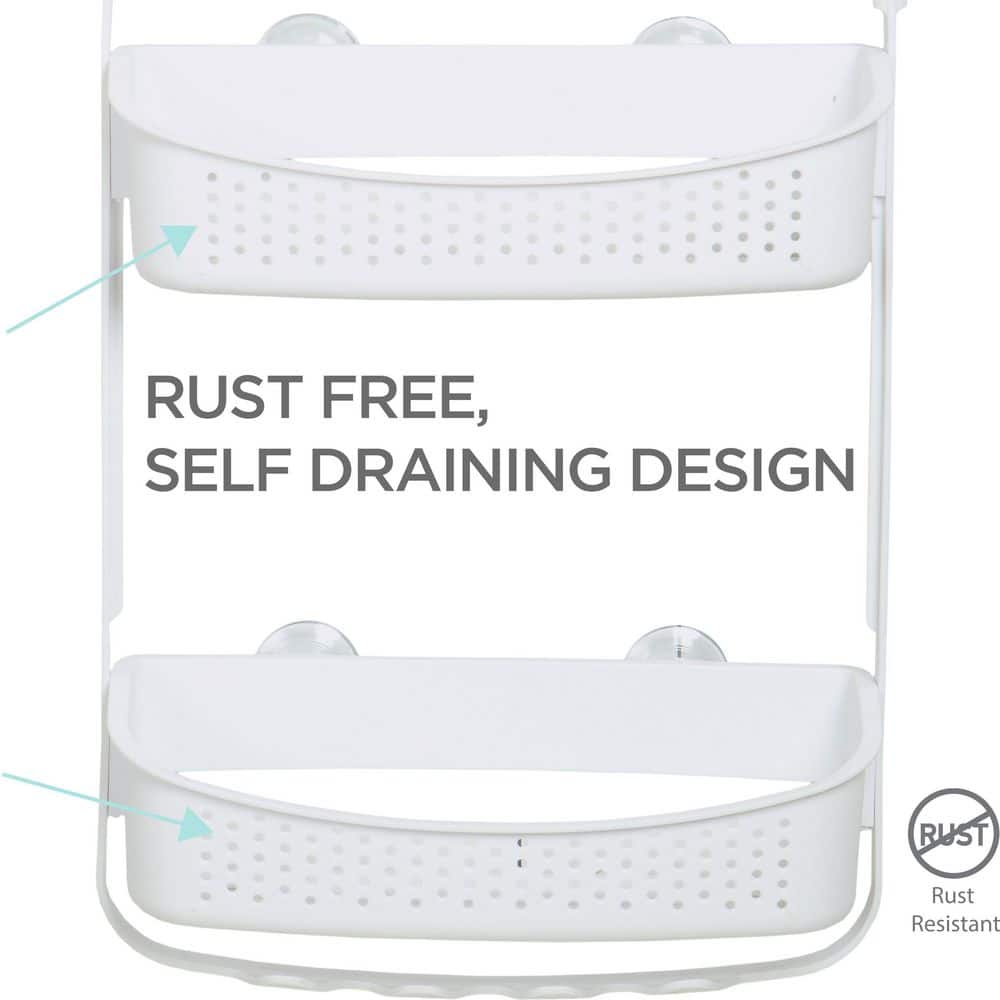 White Plastic Convertible Hanging Shower Organizer with Hooks