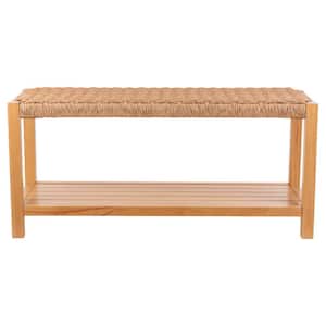 Newport Wood Storage Entryway or Dining Bench 14 in. with Handcrafted Woven Rope Seat, Natural