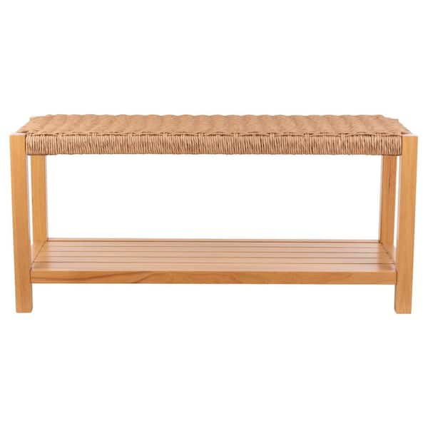 Alaterre Furniture Newport Wood Storage Entryway or Dining Bench 14 in. with Handcrafted Woven Rope Seat, Natural