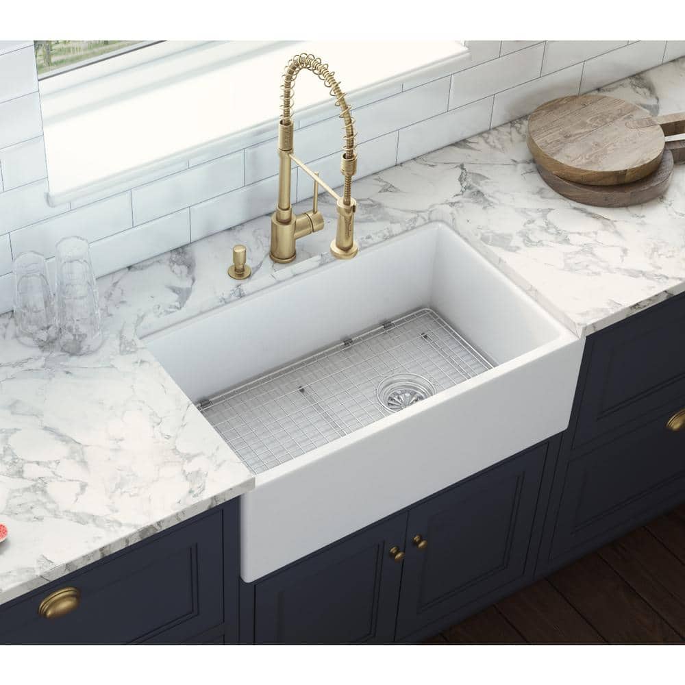Ruvati 30-Inch White Fireclay Farmhouse Kitchen Sink