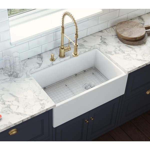 Charleston 30'' Reversible Fireclay Farmhouse Kitchen Sink Set –  KitchenBathCollection