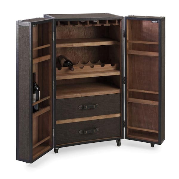 Benjara 42 in. H Schultz Brown Rolling Wine Trunk