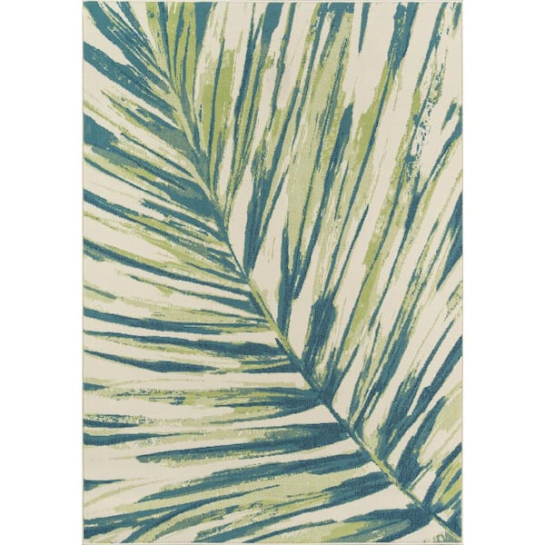 Momeni Baja Green 2. ft X 4 ft. Palm Leaf Floral, Leaf Easy Care Area Rug