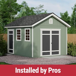 Professionally Installed Fairfax 10 ft. x 12 ft. Outdoor Wood Shed with Windows and 2 Doors-Gray Shingles (120 sq. ft. )