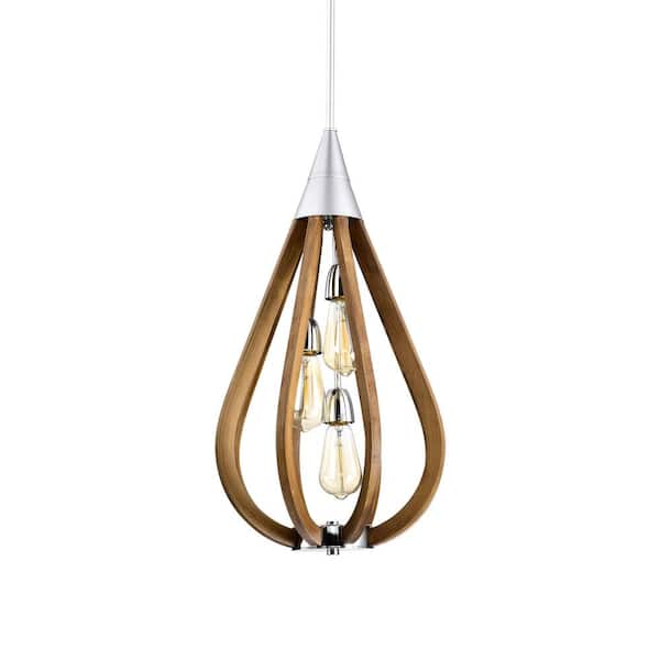 Warehouse of Tiffany Flann 14 in. 3-Light Indoor Silver and Faux Wood Grain Standard Pendant Ceiling Light