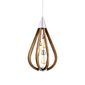 Flann 14 in. 3-Light Indoor Silver and Faux Wood Grain Standard Pendant Ceiling Light