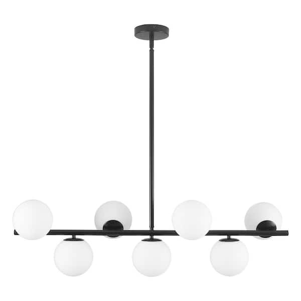 ADSENSTY 7-Light Dimmable Black Modern White Glass Globe Sputnik Linear Chandelier for Kitchen Island with no bulbs included
