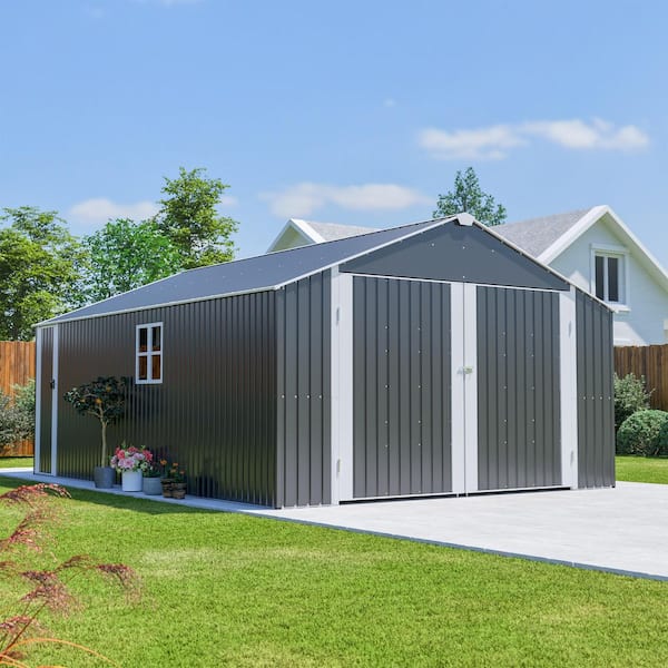 20 ft. W x 12 ft. D Metal Tool Shed with 2 Lockable Doors and 4 Vents Black (240 sq. ft. )