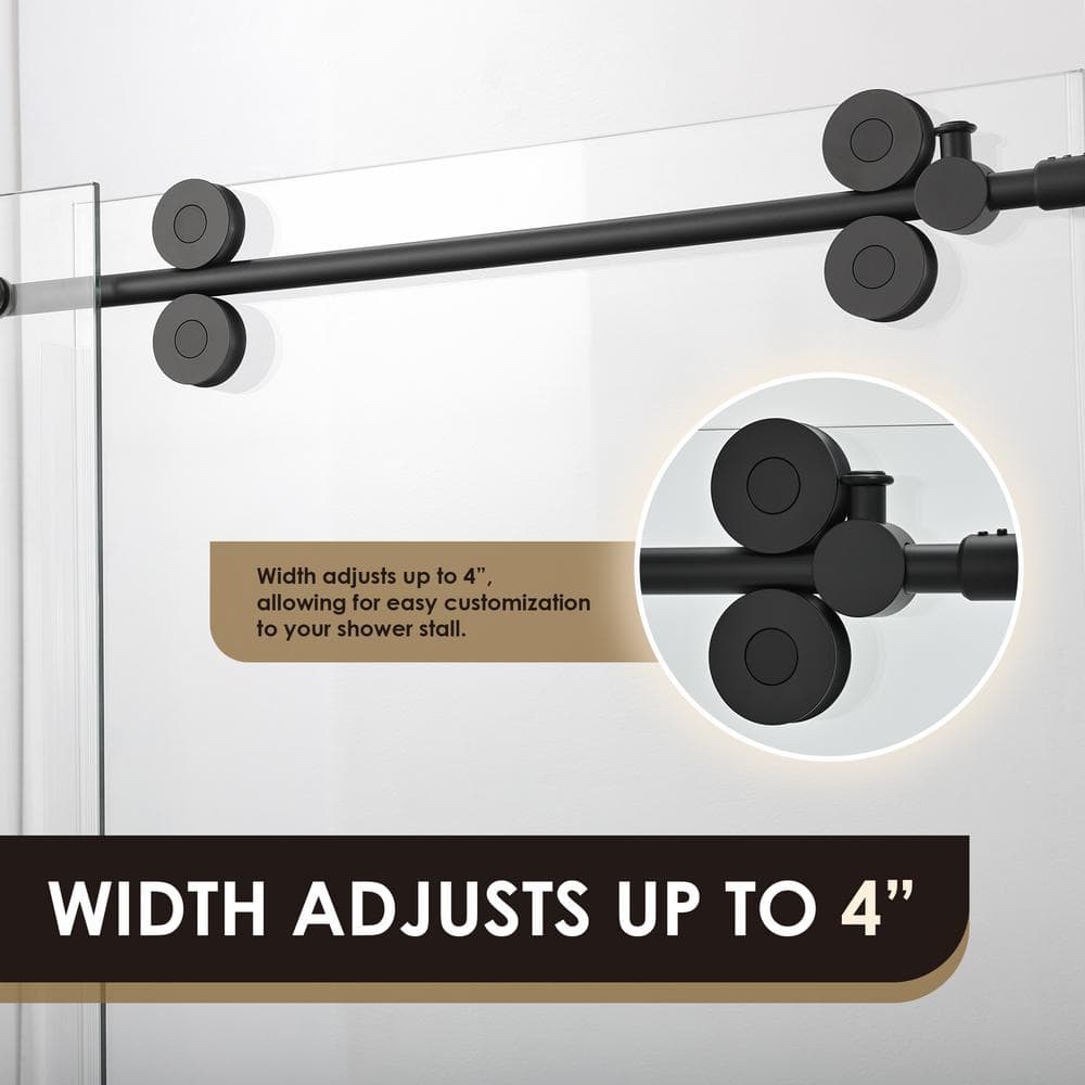 Altair Matte Black Frameless Sliding Shower Door with Clear Glass