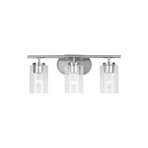 Oslo 20 in. 3-Light Brushed Nickel Contemporary Transitional Dimmable Bath Vanity Light with Clear Seeded Glass Shades