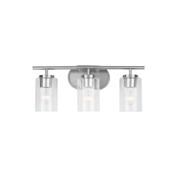 Oslo 20 in. 3-Light Brushed Nickel Dimmable LED Bath Vanity Light with Clear Seeded Glass Shades