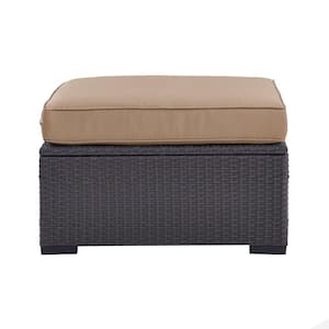 Biscayne Wicker Outdoor Patio Ottoman with Mocha Cushions