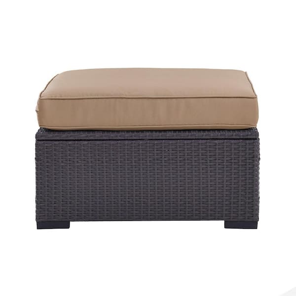 CROSLEY FURNITURE Biscayne Wicker Outdoor Patio Ottoman with Mocha Cushions