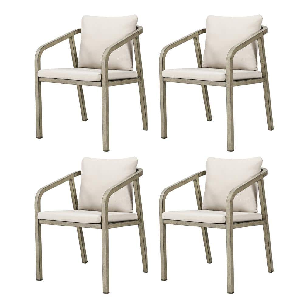 Gray Oak Aluminum Patio Outdoor Dining Chairs with Beige CushionGuard Cushions (4 Pack) price history on PriceWatchPro