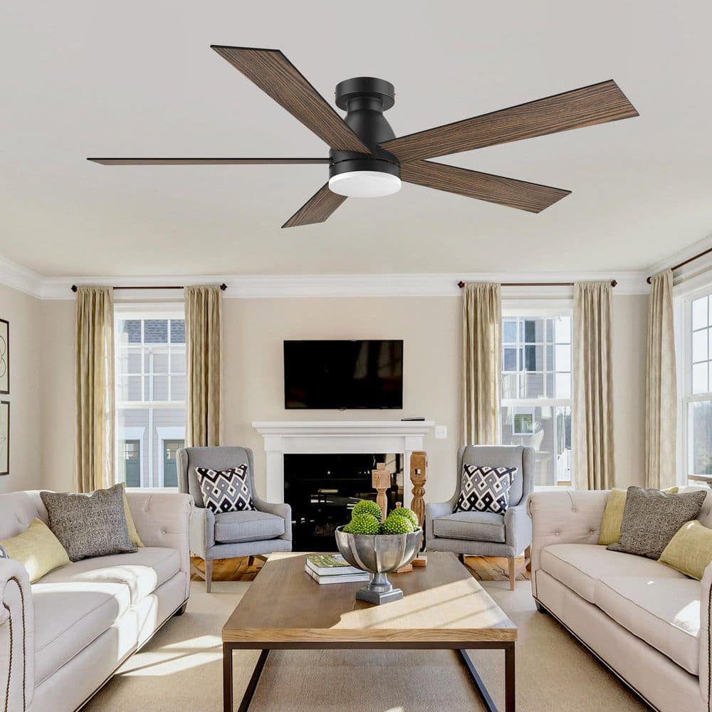 52 in. Integrated LED Indoor Outdoor Black Flush Mount Ceiling Fan with Dimmable Lighting and Remote /Voice /APP Control price history on PriceWatchPro