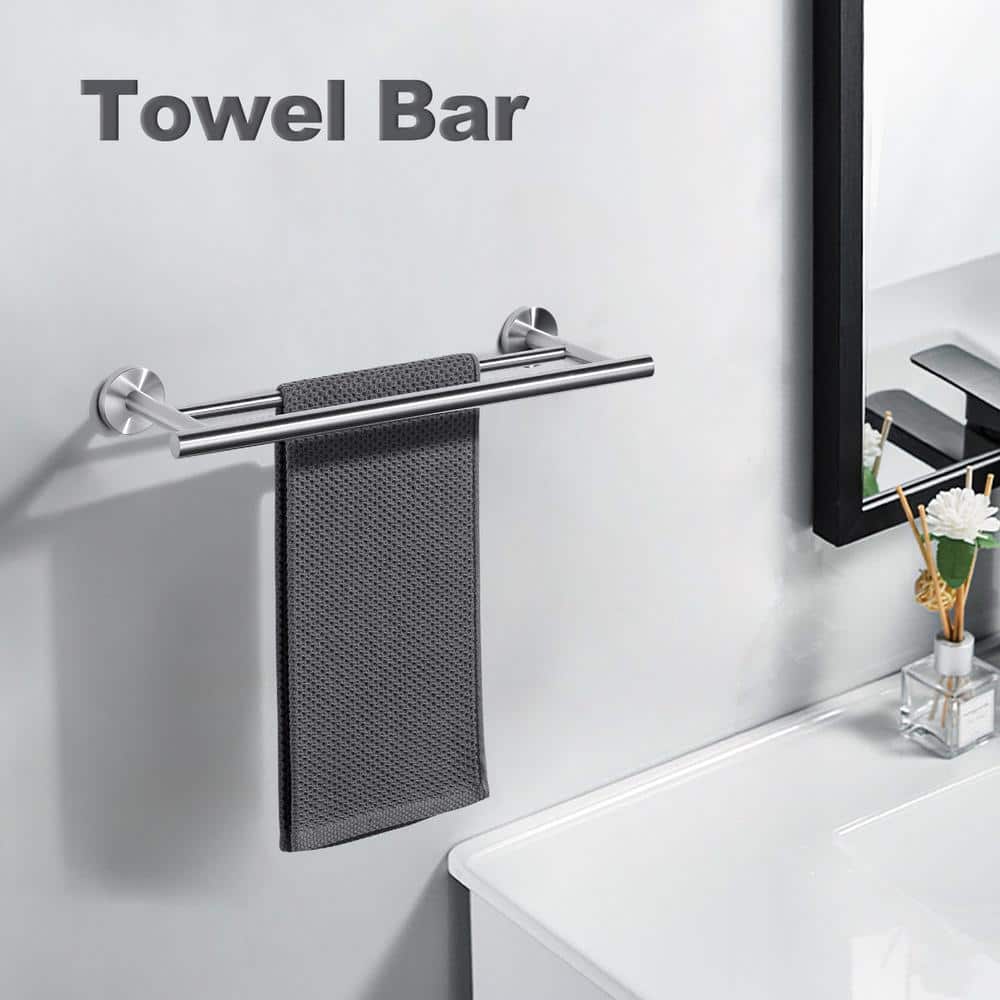 Brushed Nickel 16" Double Wall Mounted Towel Bar