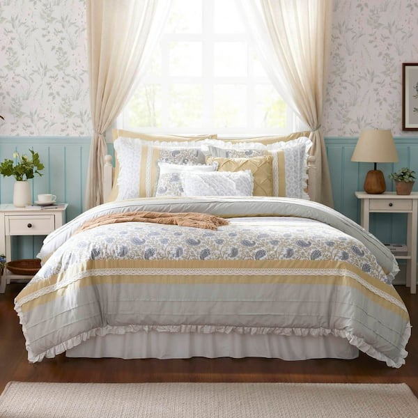 Madison Park Vanessa 9-Piece Yellow Cotton King Comforter Set