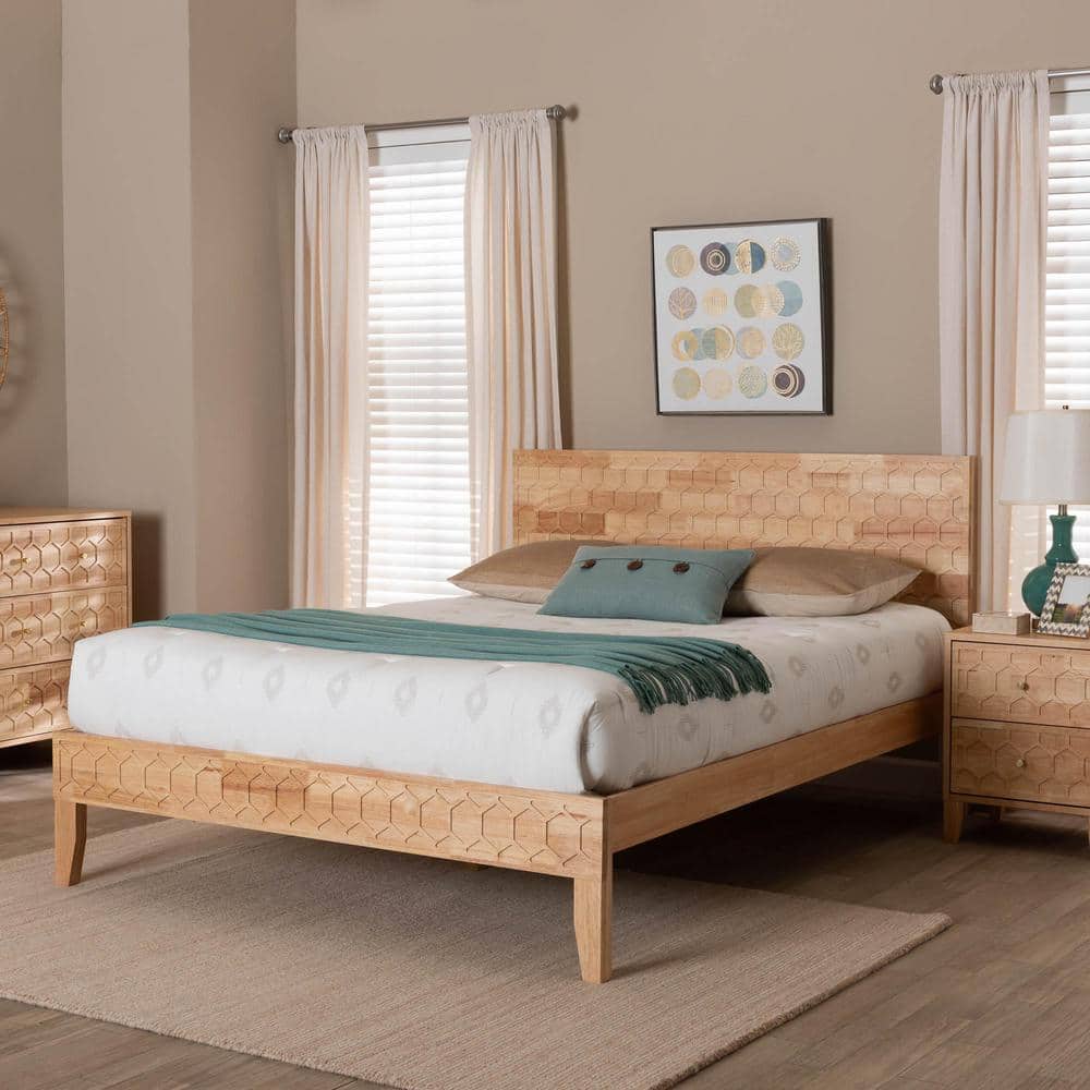Hosea Natural Brown Wood Frame Queen Platform Bed price history on PriceWatchPro
