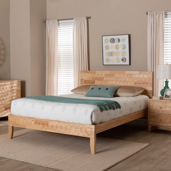Baxton Studio Hosea Natural Brown Wood Frame Queen Platform Bed