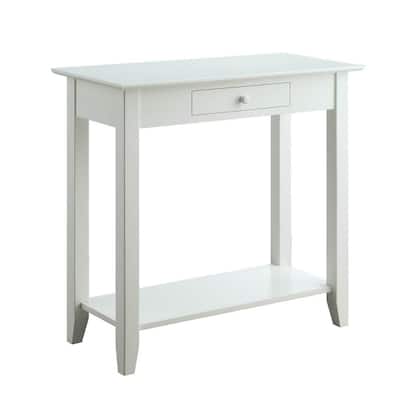 American Heritage 31.5 in.(L) White 30 in.(H) Rectangle Wood Console Table with Drawer and Shelf