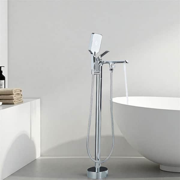 Single-Handle Floor Mounted Claw Foot Tub Faucets with Shower Polish Chrome