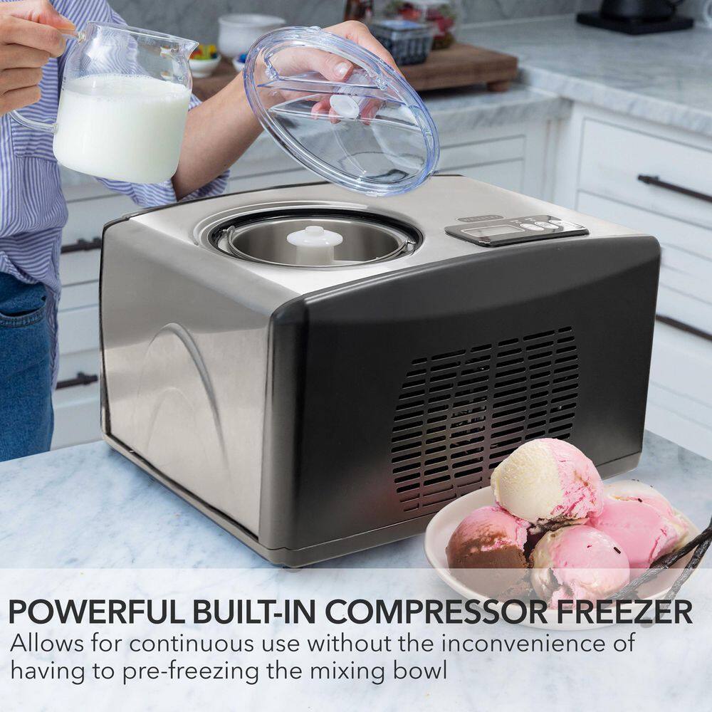 Stainless Steel 1.6 Qt Automatic Ice Cream Maker with LCD Display