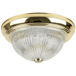 11 in. 2-Light Polished Brass Decorative Dome Ceiling Flush Mount Fixture with Clear Glass Shade