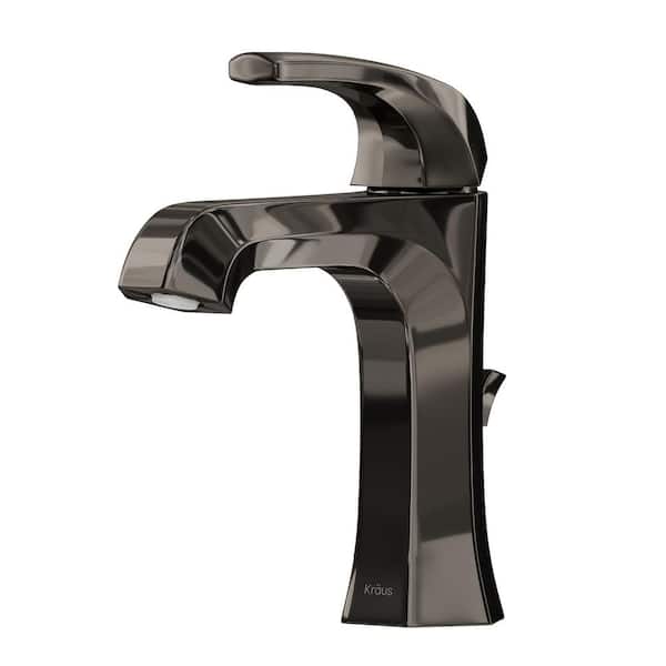 KRAUS Esta Single Hole Single-Handle Basin Bathroom Faucet with Lift Rod Drain in Gunmetal