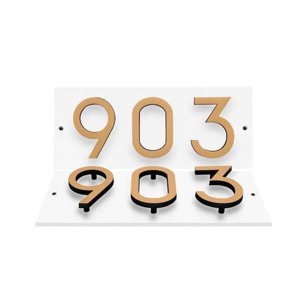 Floating Stand-Off 3-Number Horizontal Sign White with Black / Gold Modern Font Numbers