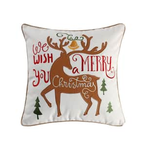 Tinsel Multicolor Christmas Reindeer Applique Embroidered 18 in. x 18 in. Throw Pillow