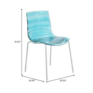 Astor Kitchen and Dining Stackable Chair in Stainless Steel White Base (Set of 2) Transparent Blue