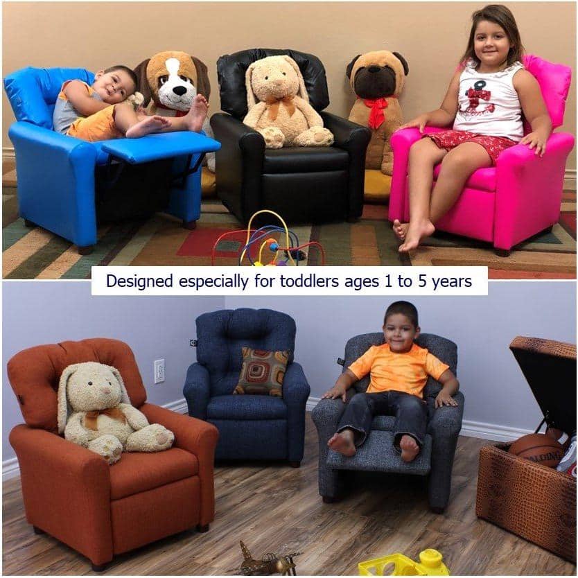Eco-Friendly Traditional Black Faux Leather Kids' Recliner