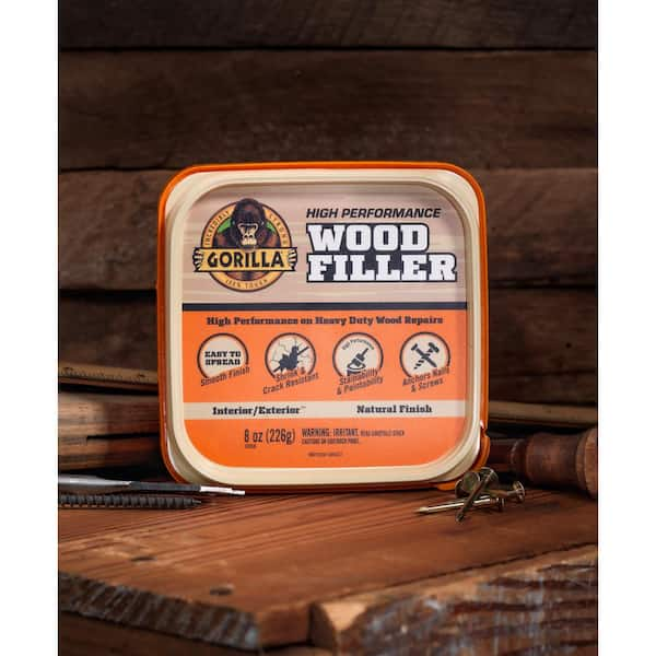 Gorilla Wood Filler 16 Ounce Tub, Natural Wood Finish for Hardware  Adhesives 