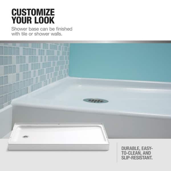 Guard+ 60 x 34 Alcove Shower Pan Base with Center Drain in White