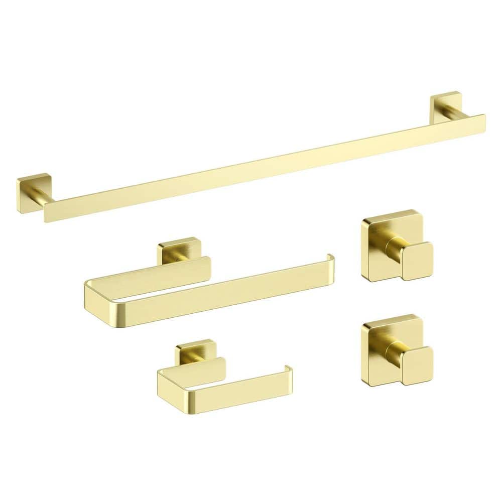 5-Piece Bathroom Hardware Set with Towel/Robe Hook Toilet Paper Holder Towel Bar/Rack in Brushed Gold price history on PriceWatchPro