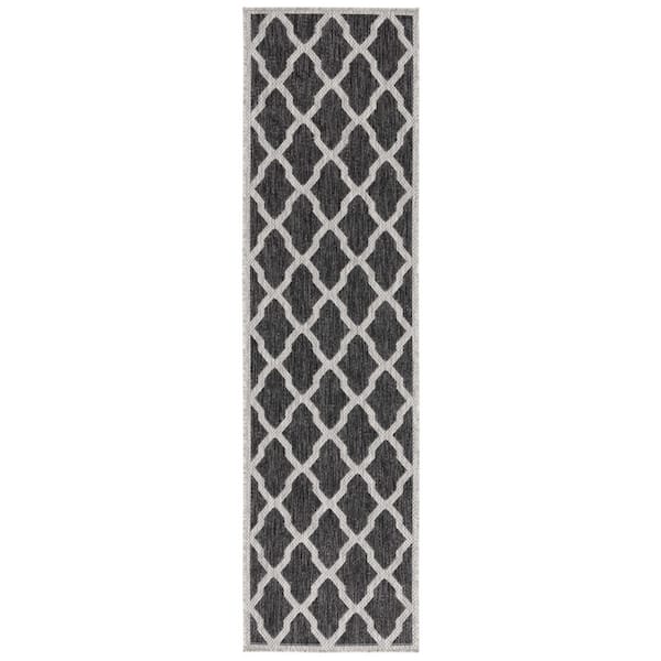 Beach House Charcoal/Gray 2 ft. x 6 ft. Oversized Trellis Indoor/Outdoor Runner Rug
