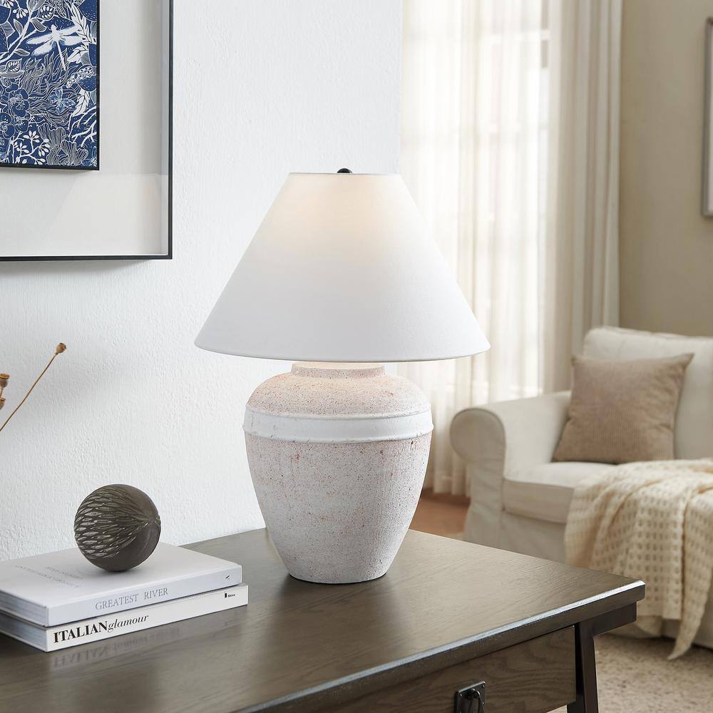 White Ceramic Urn-Shaped Nightstand Lamp with Fabric Shade