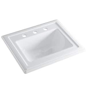 Malibu 22 in. Bathroom Sink in White Ceramic Rectangular Drop-In with Overflow and 4 in. Faucet Holes