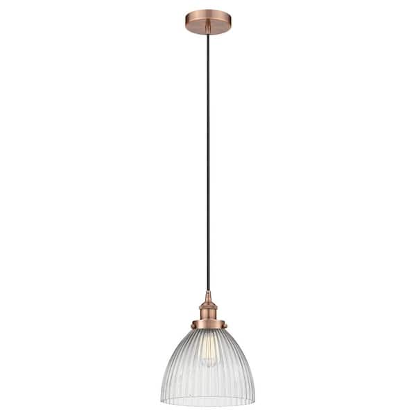 Seneca Falls 60-Watt 1-Light Antique Copper Standard Mini Pendant Light with Clear Glass Shade, No Bulbs Included