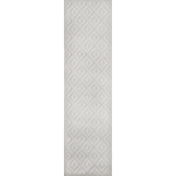 Portmany Neutral Diamond Trellis Ivory 2 ft. x 8 ft. Indoor/Outdoor Area Rug