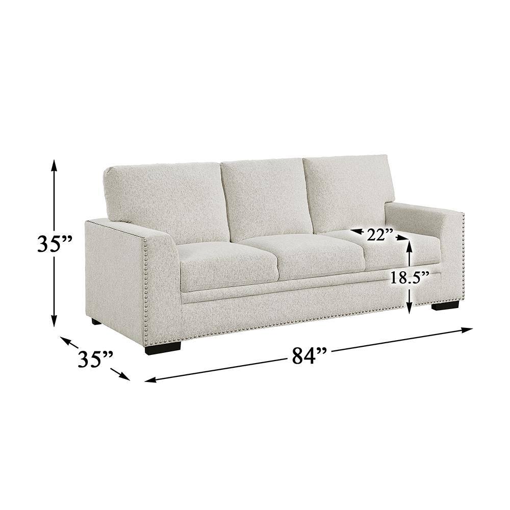 Beige Chenille Lawson Sofa with Nailhead Trim and Track Arms