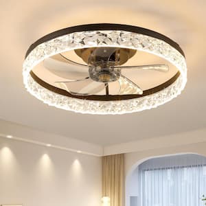 19.7 in. LED Indoor Black Flush Mount Crystal Ceiling Fan with Remote and Reversible Motor, 3 Color Temperature