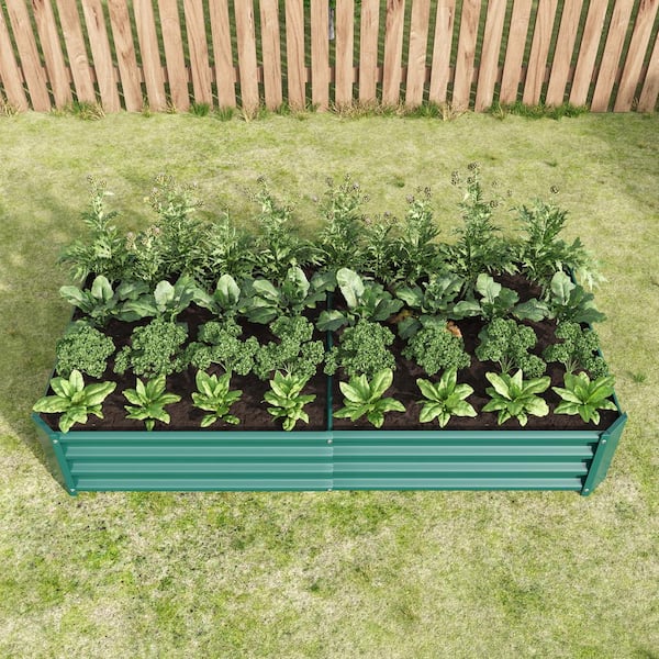 AUTMOON Outdoor Metal Raised Garden Bed 6x3x1ft. Rectangle Raised Planter Beds for Plants, Vegetables, and Flowers - Green