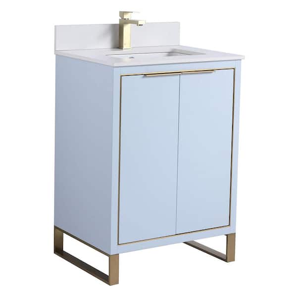 FINE FIXTURES Opulence 24 in. W x 18 in. D x 33.5 in. H Bath Vanity in Pastel Blue with White Single sink Top