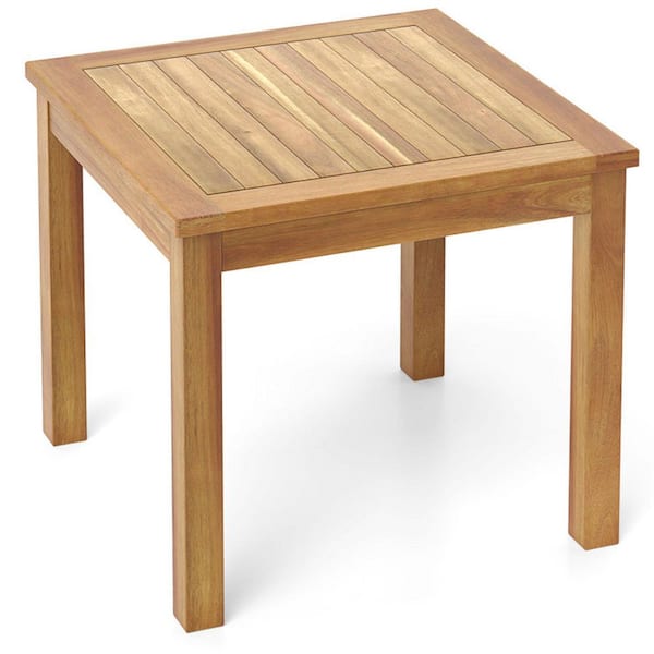Outdoor Side Table Natural Brown Teak Wood End Table Square Patio Snack Coffee Table